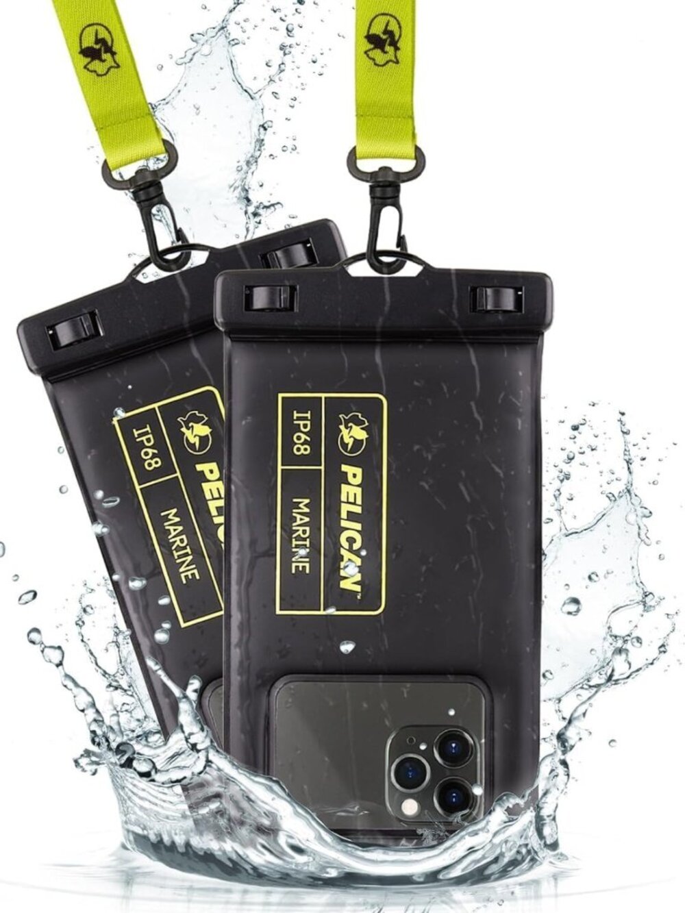 Waterproof Phone Pouch 2 Pack - Marine Grade, Black & Hi-Vis Yellow, Secure